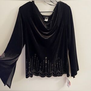 Vintage Brown Xscape Velvet Blouse with Embellishments Holiday Christmas Party